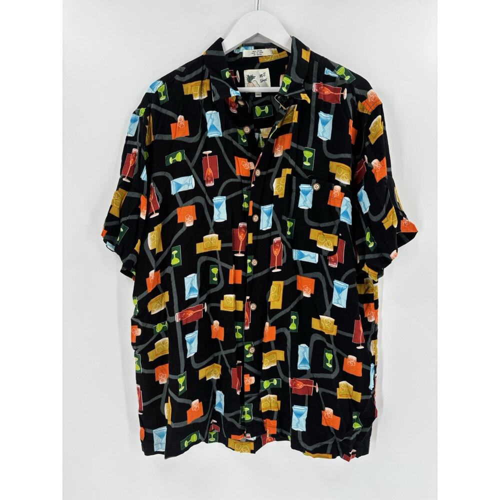 M.E. Sport Vintage Button Down Mens XXL 2XL Black Cocktail Martini Wine Party